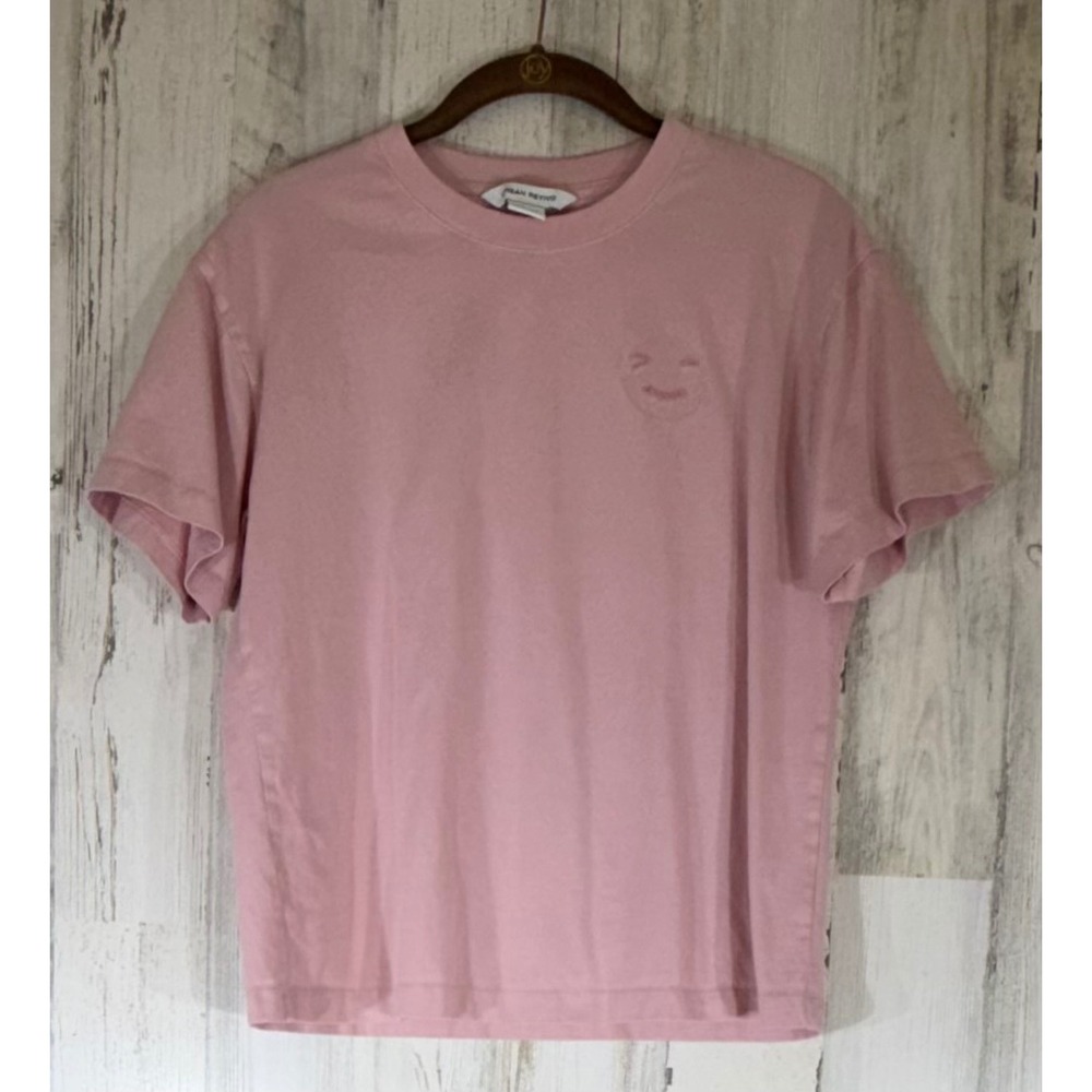 Urban Revivo T-Shirt Size S Pink Tonal Smiley Face Embroidery Cotton Tee‎ READ